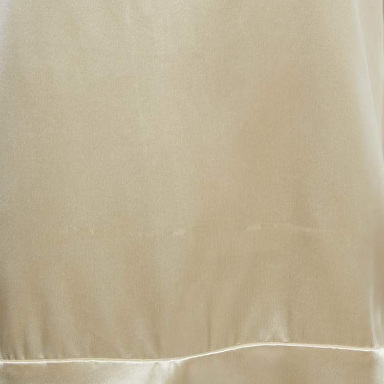 Pre Owned Celine Cream Satin V-Neck Raw-Edge Detail Knee-Length Dress L