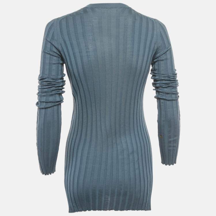 Pre Owned Celine Blue Wool Rib Knit Full Sleeve Top S