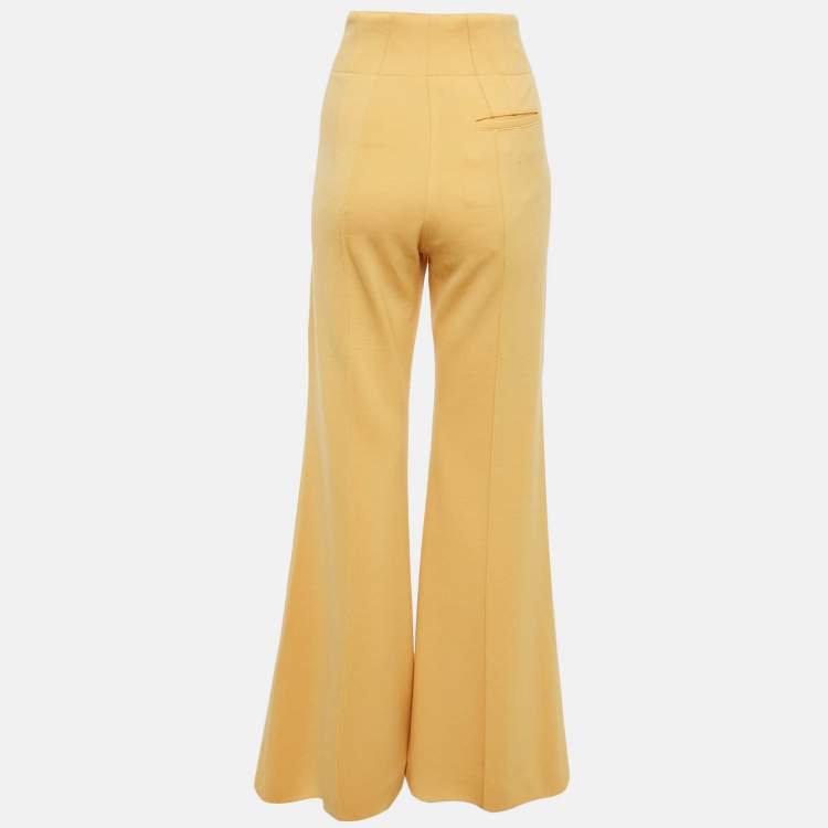 Pre Owned Celine Yellow Wool Knit Wide Leg Trousers M