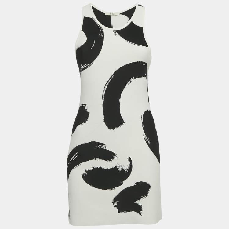 مملوكة مسبقًا Celine White/Black Jacquard Stretch Knit Mini Dress S