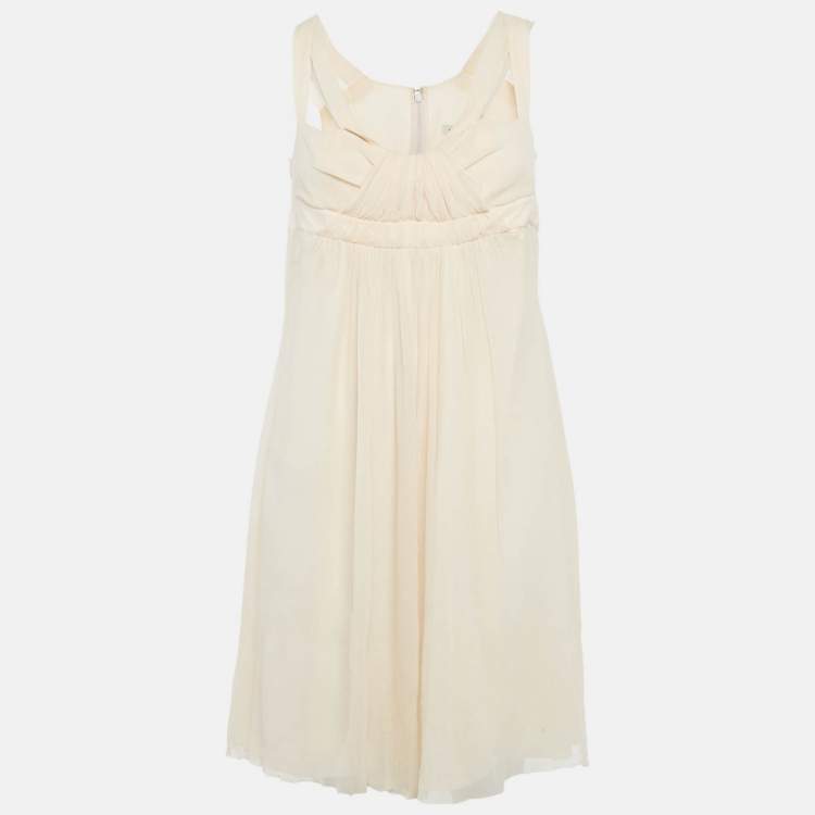 Pre Owned Celine Beige Silk Gathered Mini Dress M