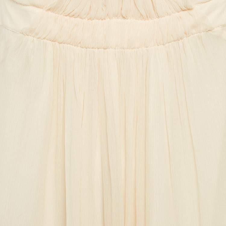 Pre Owned Celine Beige Silk Gathered Mini Dress M