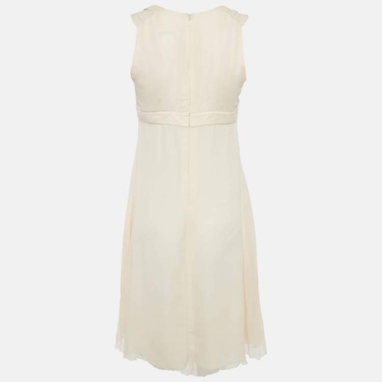 Pre Owned Celine Beige Silk Gathered Mini Dress M