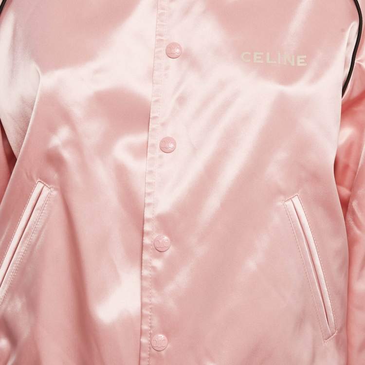 Pre Owned Celine Pink Sateen Contrast Trim Detail Bomber Jacket S