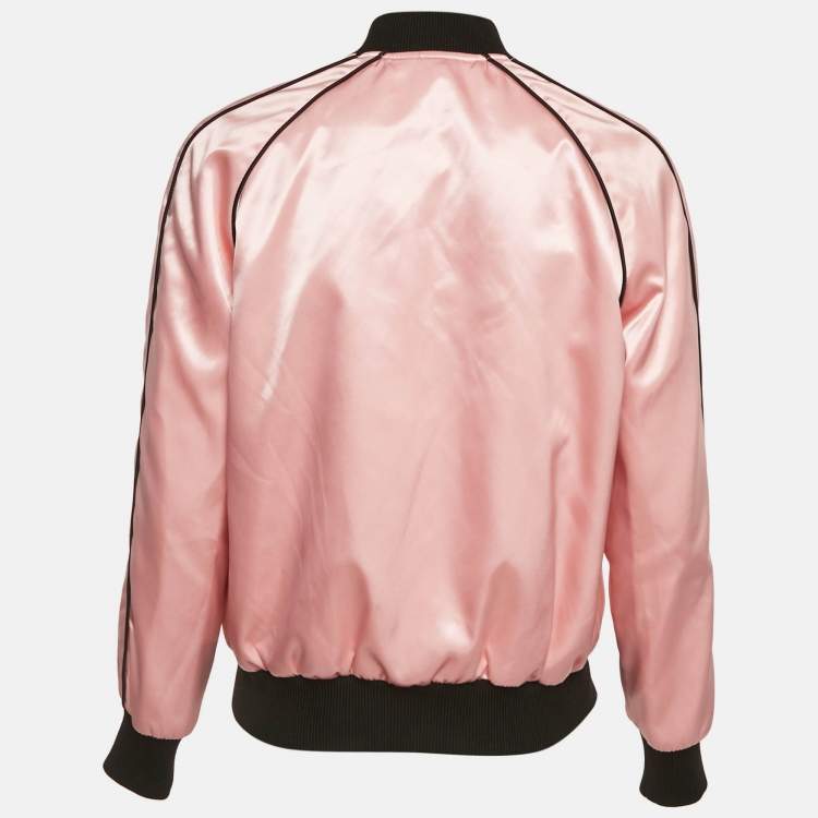 Pre Owned Celine Pink Sateen Contrast Trim Detail Bomber Jacket S