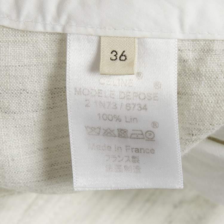 Pre Owned بنطلون سيلين كتان منقوش أبيض مقاس صغير (سمول)