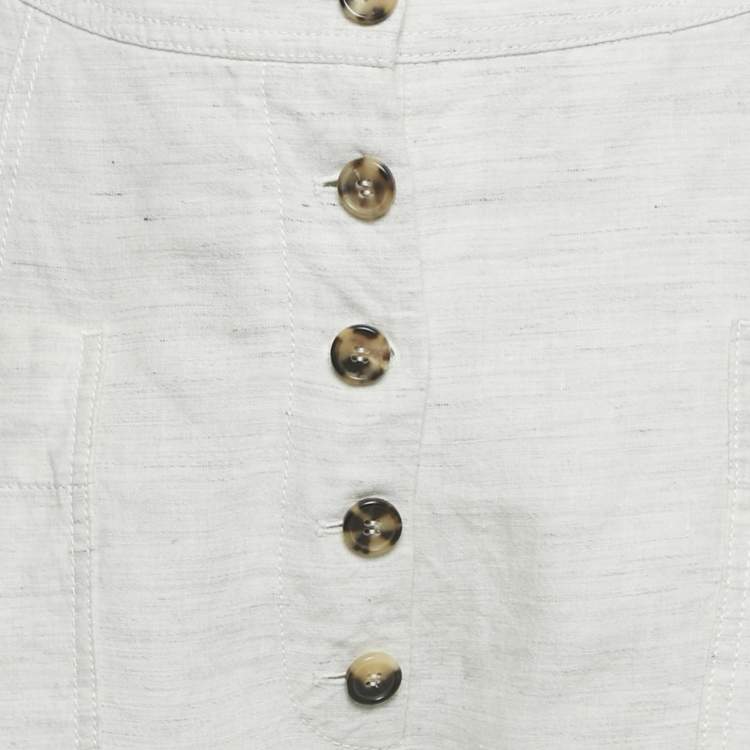 Pre Owned بنطلون سيلين كتان منقوش أبيض مقاس صغير (سمول)