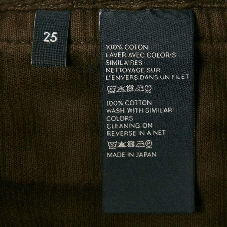 Pre Owned Celine Green Triomphe Detail Corduroy Jeans S/Waist 25"