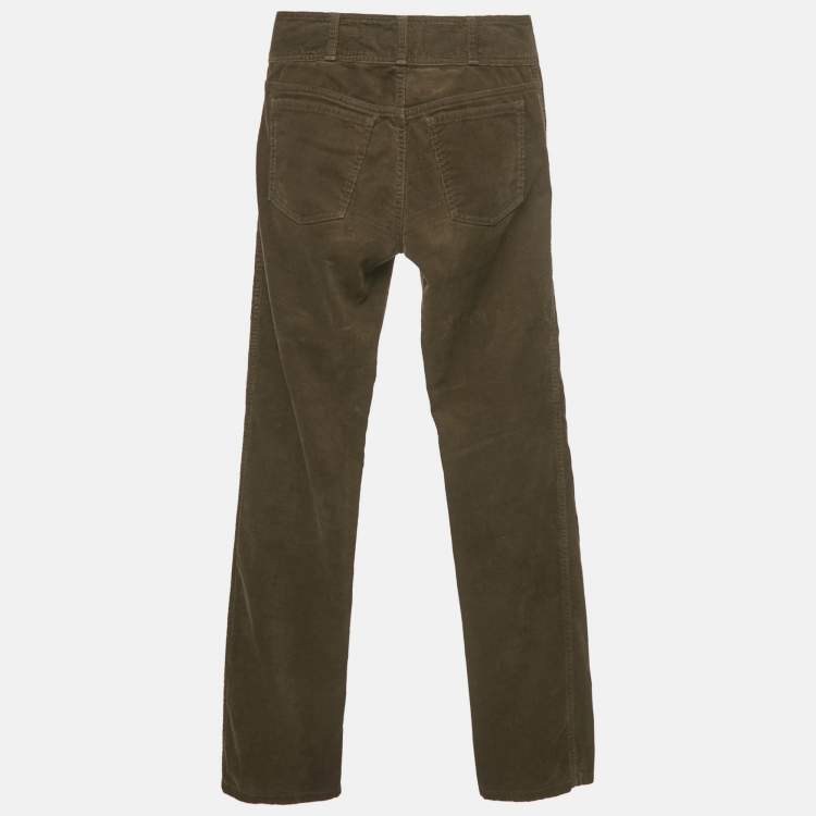 Pre Owned Celine Green Triomphe Detail Corduroy Jeans S/Waist 25"