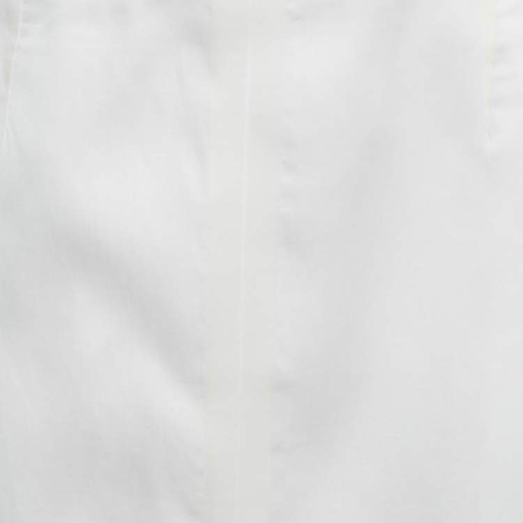 Pre Owned Celine White Cotton Structured Midi Skirt M