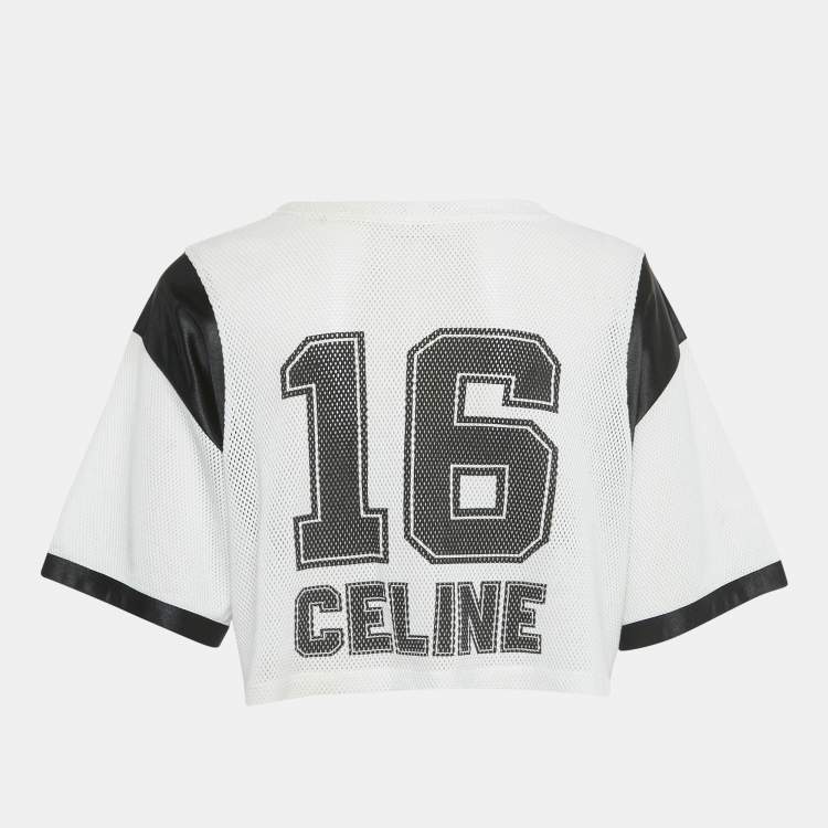Pre Owned Celine White Printed Mesh Jersey Crop Top S