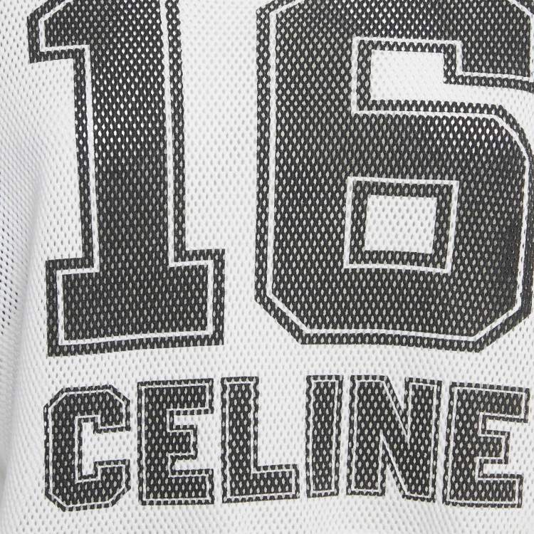 Pre Owned Celine White Printed Mesh Jersey Crop Top S