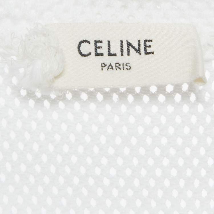 Pre Owned Celine White Printed Mesh Jersey Crop Top S