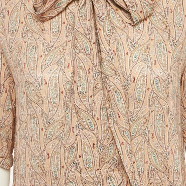 Pre Owned Celine Pink Paisley Print Crepe Skirt and Top Set M