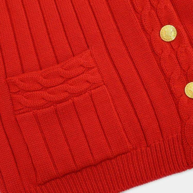 Pre Owned Celine Red Wood Cardigan S