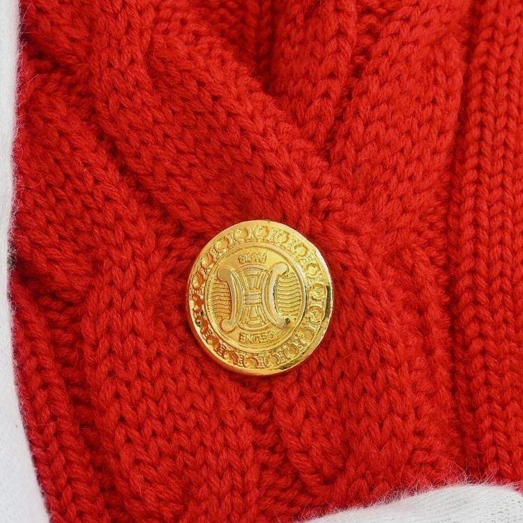 Pre Owned Celine Red Wood Cardigan S