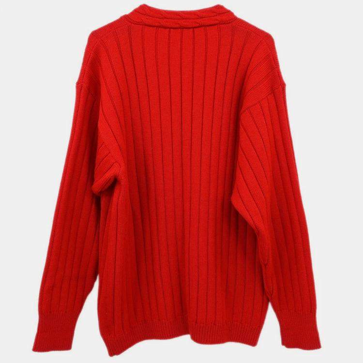 Pre Owned Celine Red Wood Cardigan S