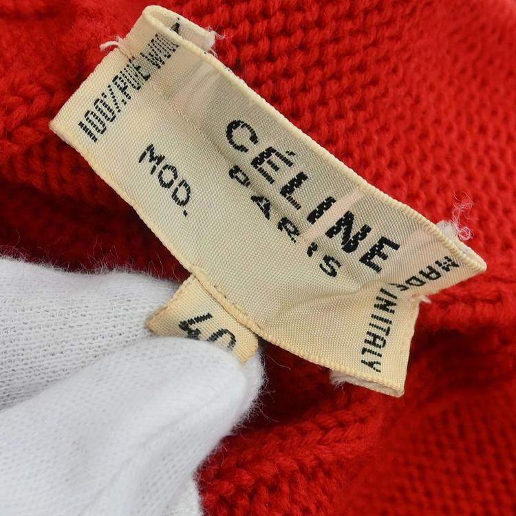 Pre Owned Celine Red Wood Cardigan S