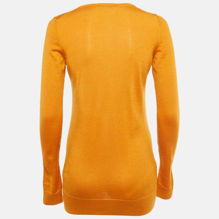 Pre Owned Celine Orange Cashmere Knit V-Neck Sweater M