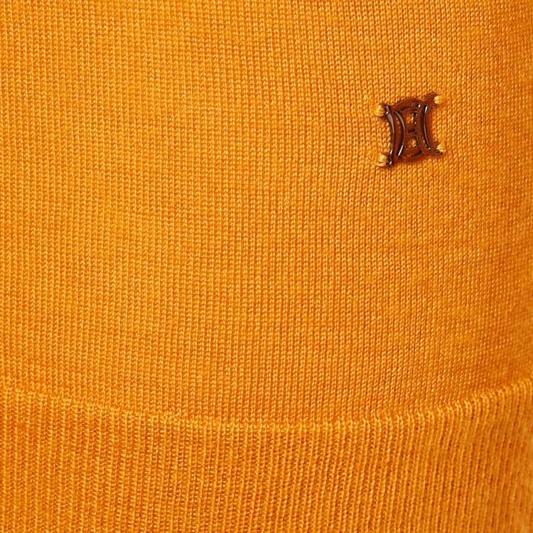 Pre Owned Celine Orange Cashmere Knit V-Neck Sweater M