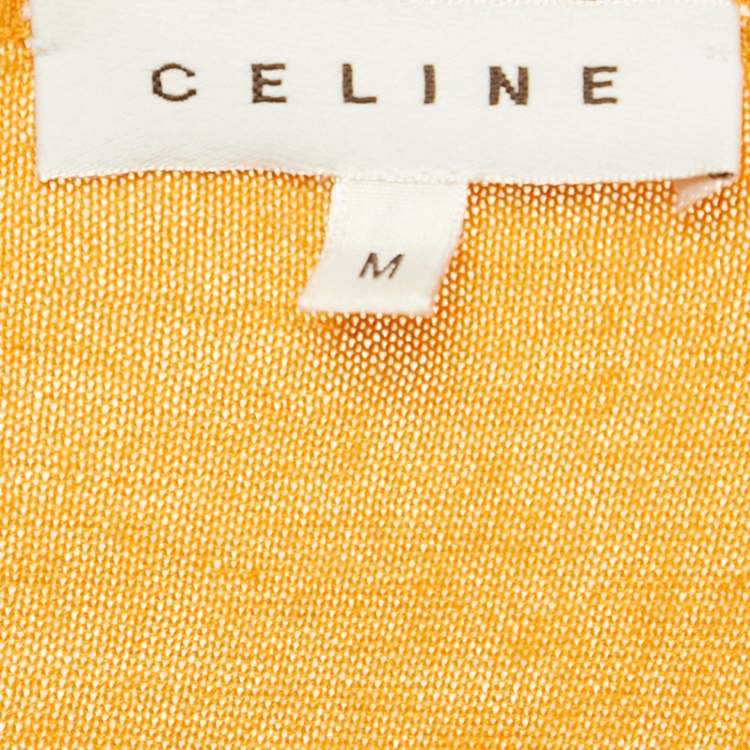 Pre Owned Celine Orange Cashmere Knit V-Neck Sweater M