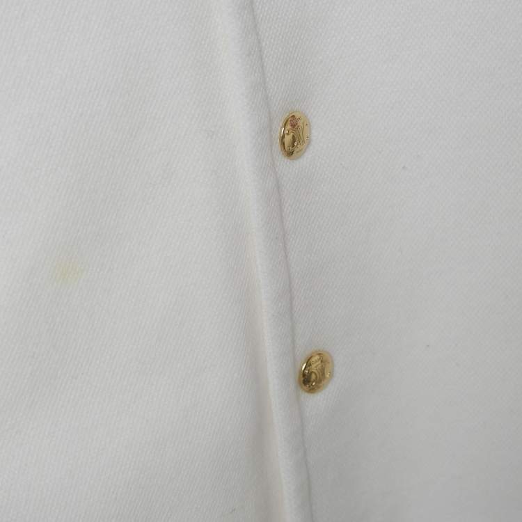Pre Owned Celine White Cotton Button Front Short Sleeve Shirt S