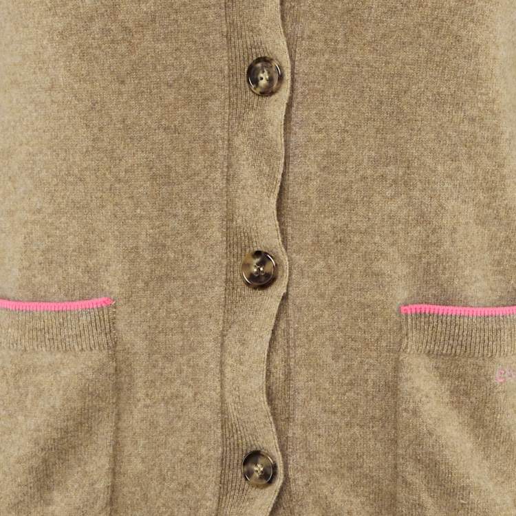 مملوكة مسبقًا Celine Tan Brown Logo Embroidered Cashmere Cardigan S