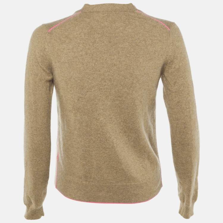 مملوكة مسبقًا Celine Tan Brown Logo Embroidered Cashmere Cardigan S