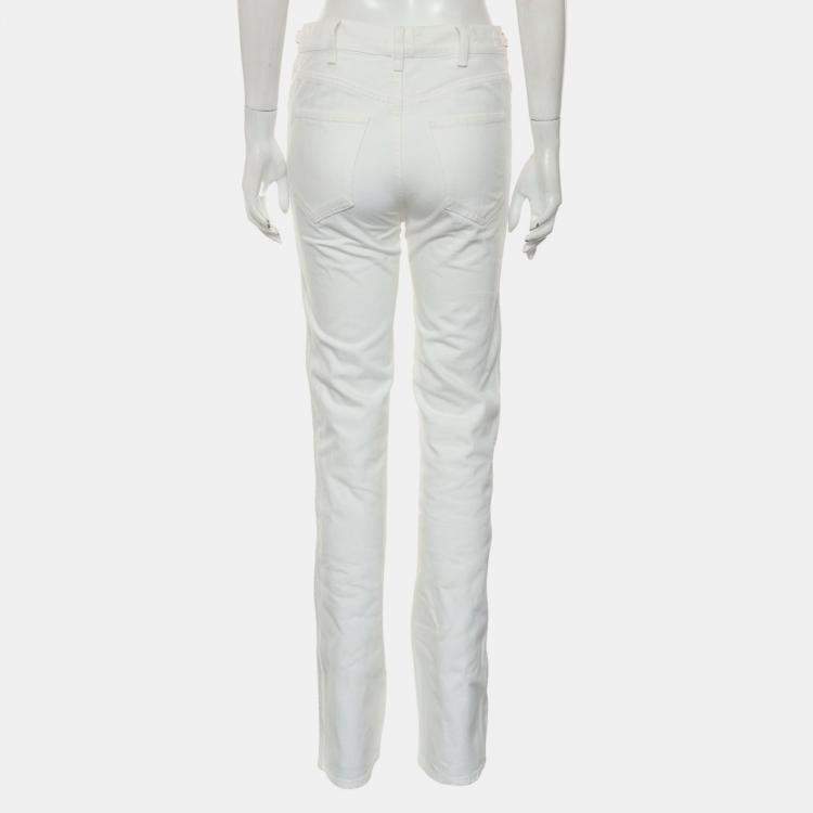 Pre Owned Celine White Cotton Triomphe Straight Jeans XS