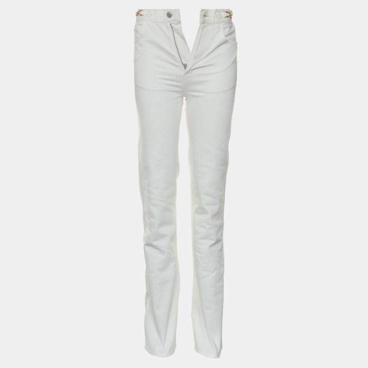 Pre Owned Celine White Cotton Triomphe Straight Jeans XS