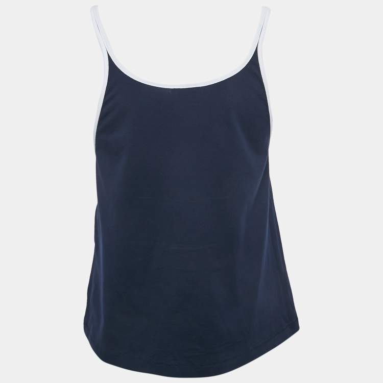 Pre Owned Celine Navy Blue Logo Embroidered Cotton Camisole S