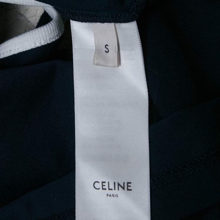 Pre Owned Celine Navy Blue Logo Embroidered Cotton Camisole S