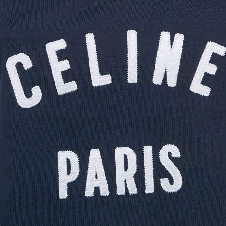 Pre Owned Celine Navy Blue Logo Embroidered Cotton Camisole S