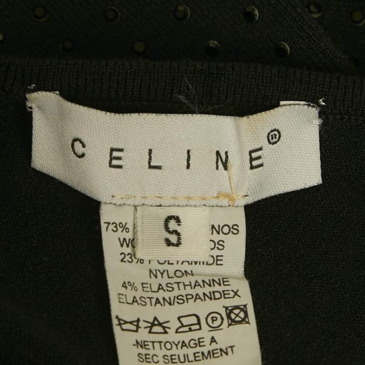 Pre Owned Celine Black Rhinestone Stretch Knit One Shoulder Top S