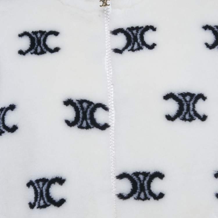 Pre Owned Celine White Triomphe Monogram Fleece Jacket XS