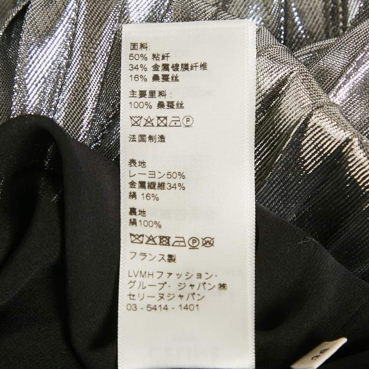 Pre Owned Celine Silver Lamé Plisse Midi Skirt M