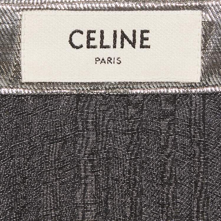 Pre Owned Celine Silver Lamé Plisse Midi Skirt M