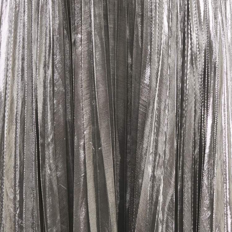 Pre Owned Celine Silver Lamé Plisse Midi Skirt M