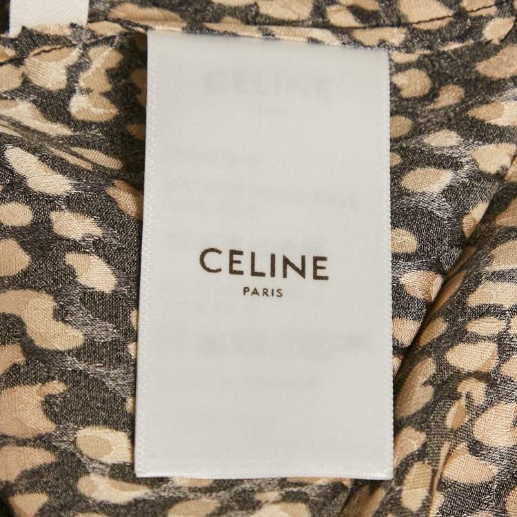 Pre Owned Celine Brown Leopard Print Silk Short Sleeve Shirt M
