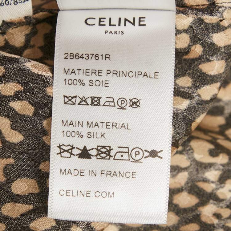 Pre Owned Celine Brown Leopard Print Silk Short Sleeve Shirt M