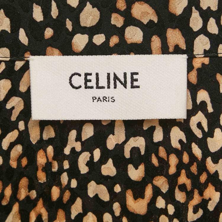 Pre Owned Celine Brown Leopard Print Silk Short Sleeve Shirt M
