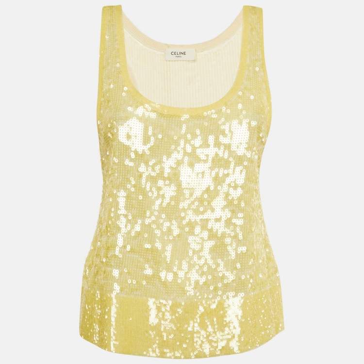 Pre Owned Celine Yellow Sequin Tank Top S