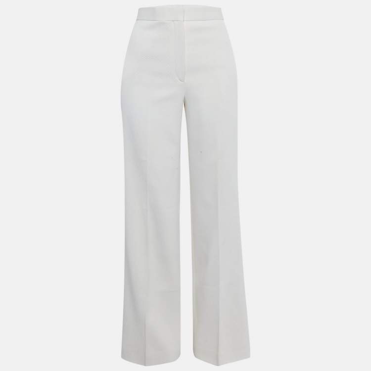 Pre Owned Celine White Gabardine Wide-Leg Trousers M