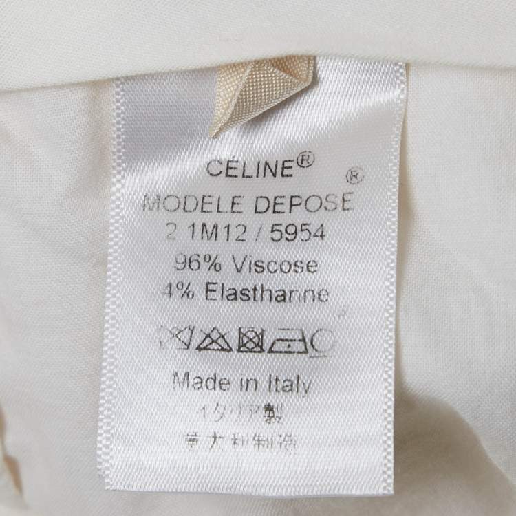 Pre Owned Celine White Gabardine Wide-Leg Trousers M