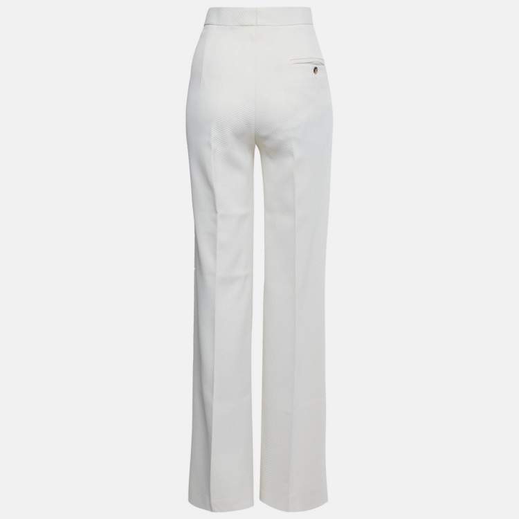 Pre Owned Celine White Gabardine Wide-Leg Trousers M