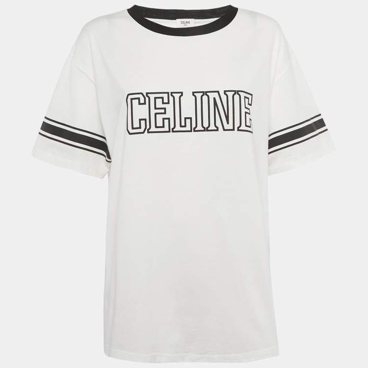 Pre Owned Celine White Logo Print Triomphe T-Shirt L