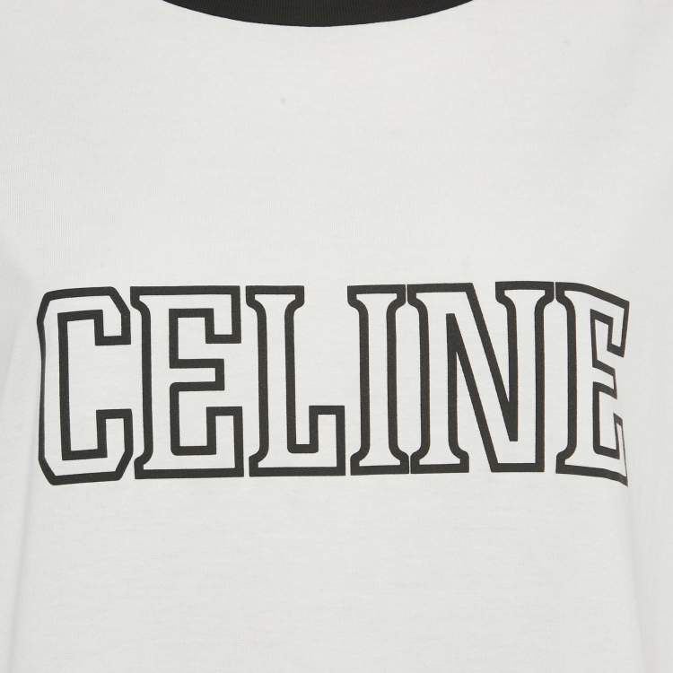 Pre Owned Celine White Logo Print Triomphe T-Shirt L
