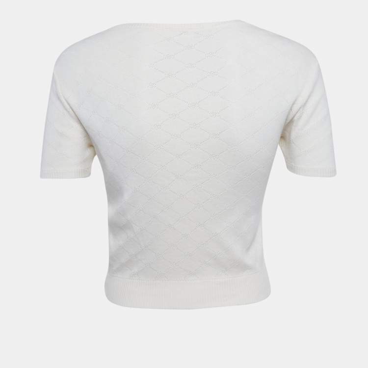 Pre Owned Celine Cream Perforated Knit Top S