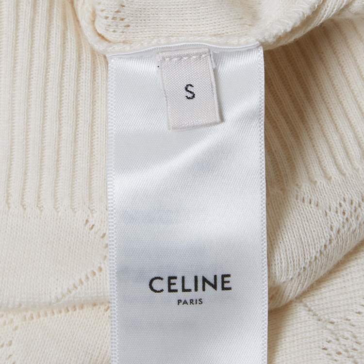 Pre Owned Celine Cream Perforated Knit Top S
