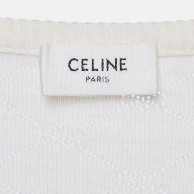 Pre Owned Celine Cream Perforated Knit Top S